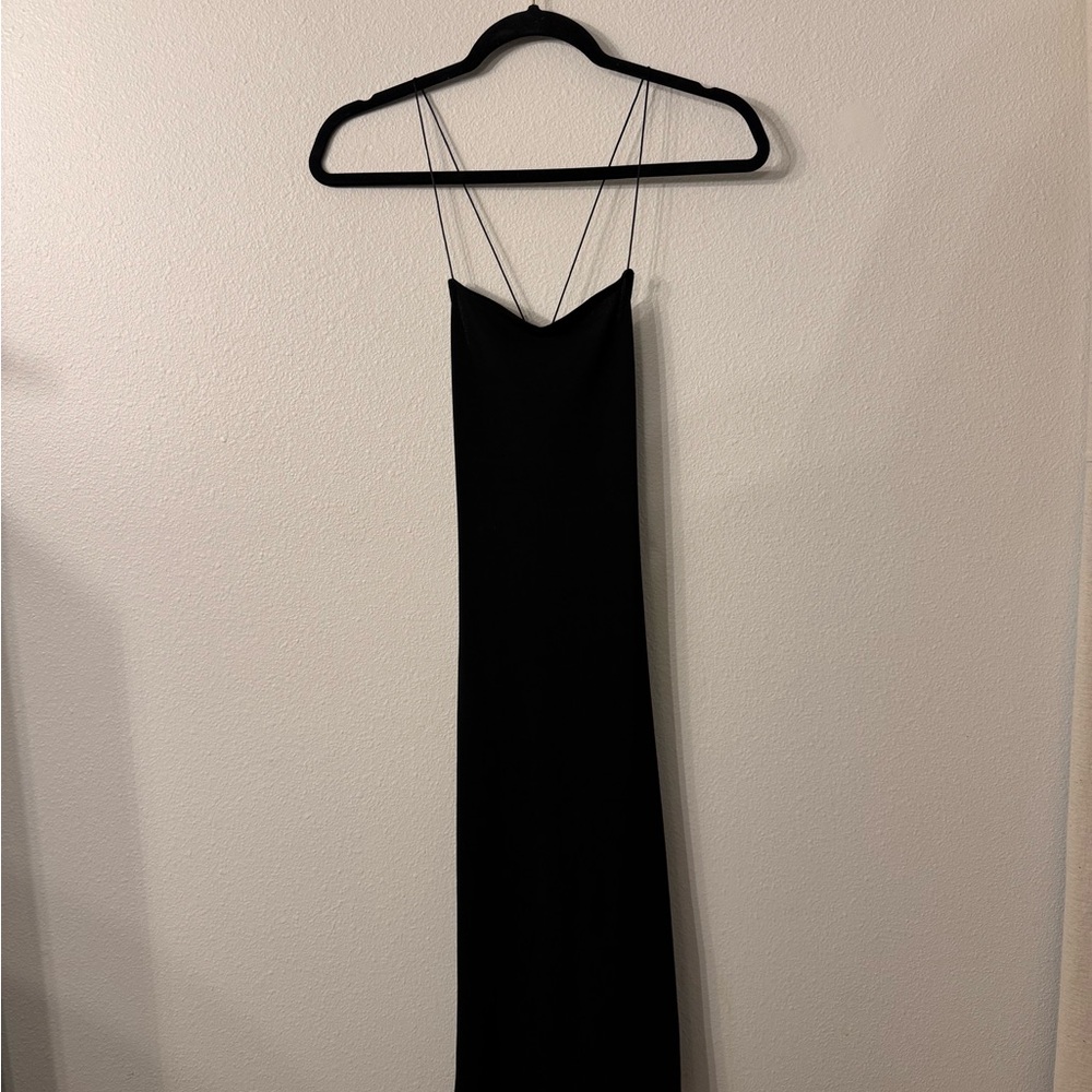 Black Sleeveless Spaghetti Strap Midi Dress